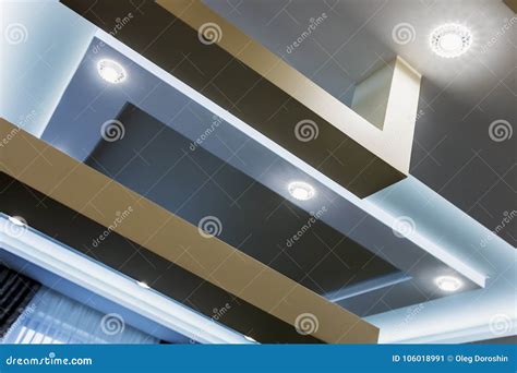 Suspended Ceiling and Drywall Construction in the Decoration Stock Image - Image of lamp ...