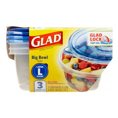 Glad Big Bowl Food Storage Containers, Round, 48 Oz, 3 Ct - Walmart.com ...