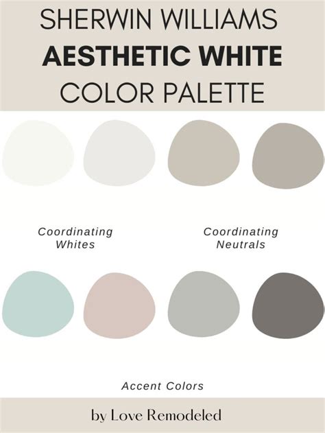 the color scheme for sherylin williams's aesthetic white paint palette, including coordinating ...