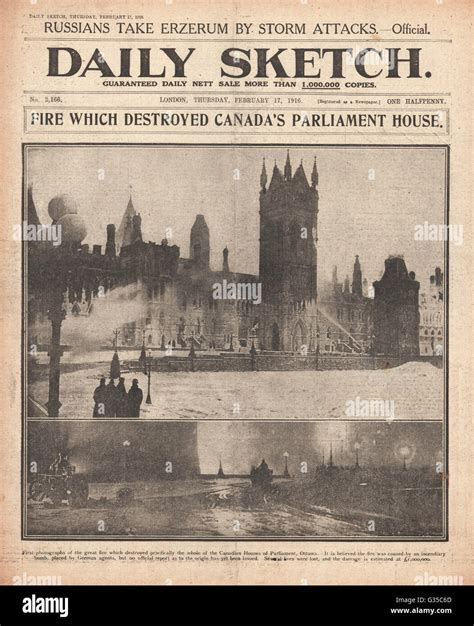 1916 Daily Sketch Canadian parliament building destroyed by fire Stock ...