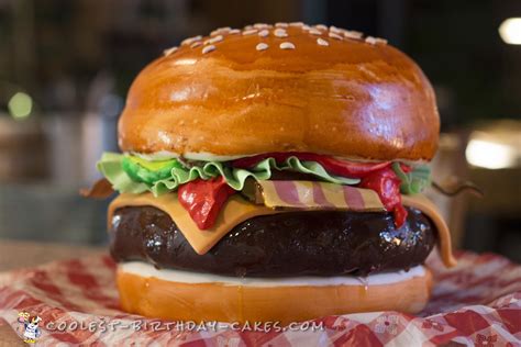 Coolest Homemade Burger Cake With Fondant Veggies