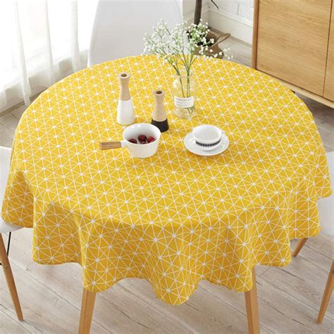 Cotton Linen Tablecloth for Circular Table Cover, 60 inch Round Simple Style Yellow Checked ...