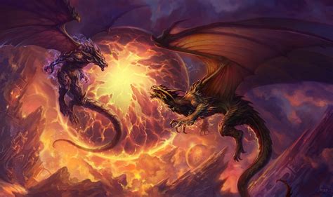 Dragon Duel Fantasy HD Wallpaper by XueDuan