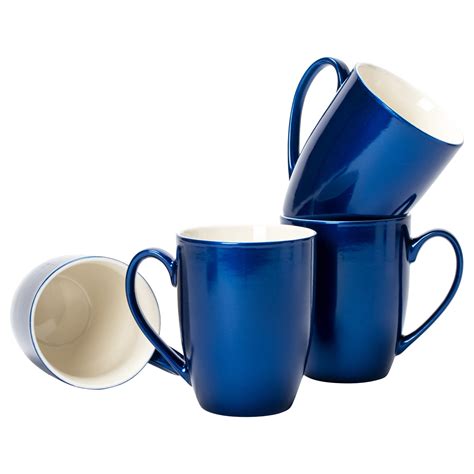 Navy Blue Glossy Finish 10 ounce New Bone China Coffee Cup Mugs Set of 4 - Walmart.com