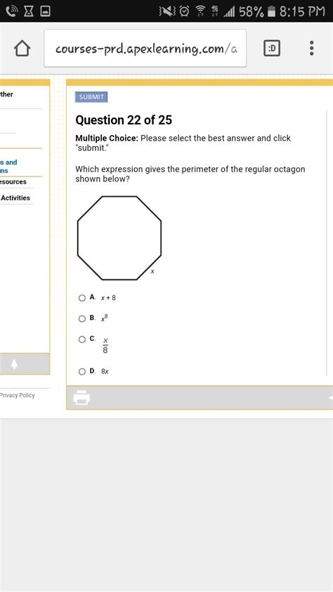 Which expression gives the perimeter of the regular octagon shown below ...