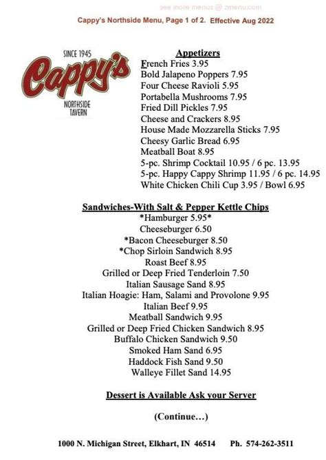 Cappy's Northside Tavern Menu Hotsell | emergencydentistry.com