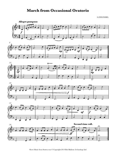 Handel - March from Occasional Oratorio Sheet music for Piano - 8notes.com