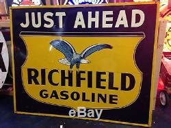 Vintage Large Richfield Gasoline Oil Tin Sign Eagle Logo Mounted Petroliana