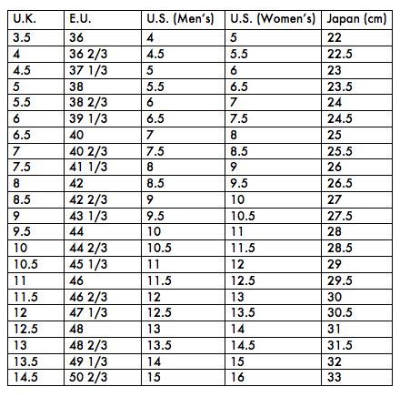 Hoka One One Size Chart – Adventure Outlet - New Zealand