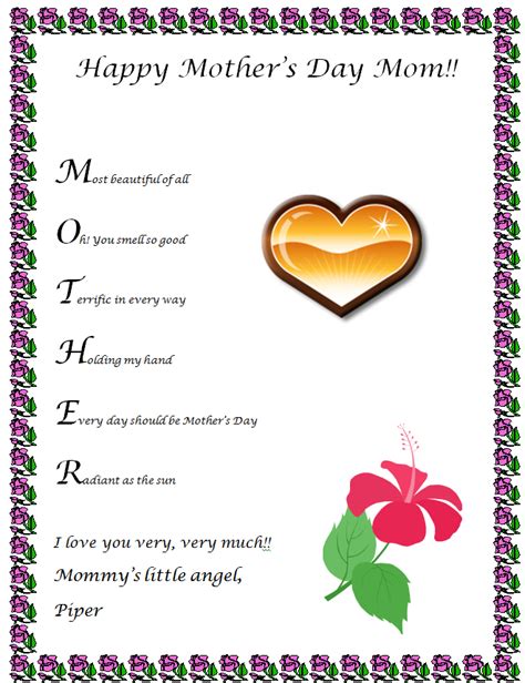 Mother's Day Acrostic Activity | K-5 Computer Lab | Mothers day poems, Happy mothers day poem ...