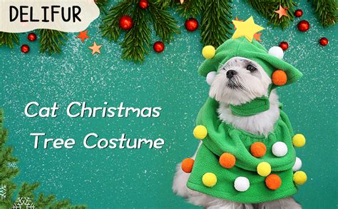 Amazon.com : DELIFUR Cat Christmas Tree Costume - Pet Christmas Costume with Star and Pompoms ...