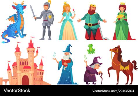 Fairy tales characters fantasy knight and dragon Vector Image