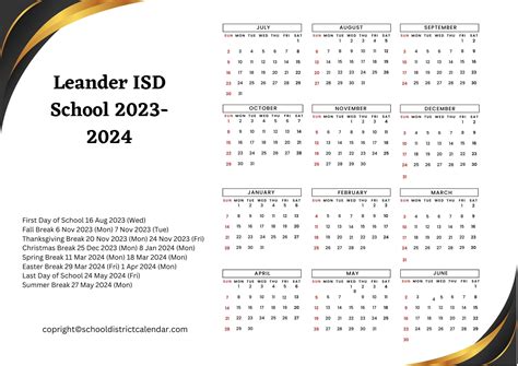 Leander ISD School Calendar Holidays 2023-2024