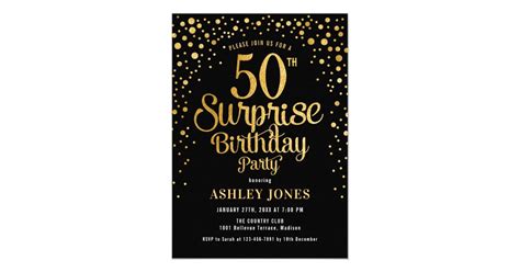 Surprise 50th Birthday Party - Black & Gold Invitation | Zazzle.com