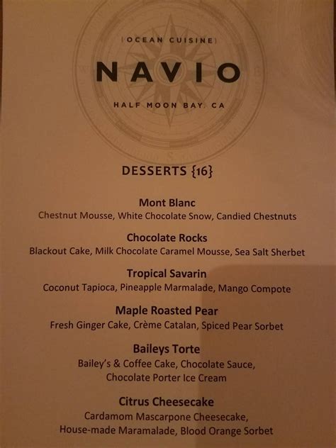 Menu at Navio restaurant, Half Moon Bay