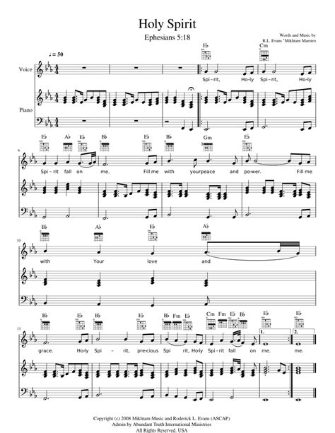 Holy Spirit Sheet music for Piano, Voice (other) (Piano-Voice-Guitar ...