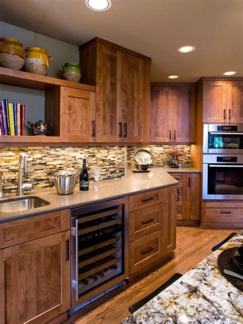 Traditional Wood Kitchen Cabinets and Mosaic Tile Backsplash | Contemporary kitchen furniture ...