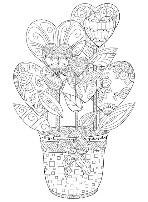 Flower Pot Mandala in Valentine coloring page - Download, Print or Color Online for Free