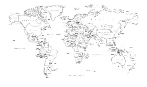 Black+and+White+World+Map+Labeled+Countries | World map printable ...