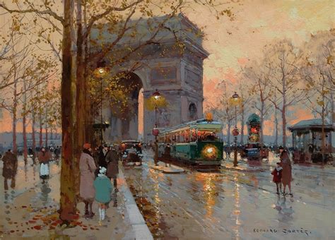 Stretched Canvas Arc De Triomphe and Avenue Friedland Painting by Edouard Leon Cortes Street ...