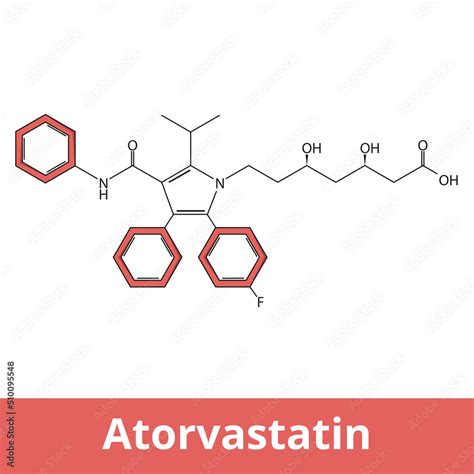 Chemical structure of atorvastatin. It is a statin medication used to prevent cardiovascular ...