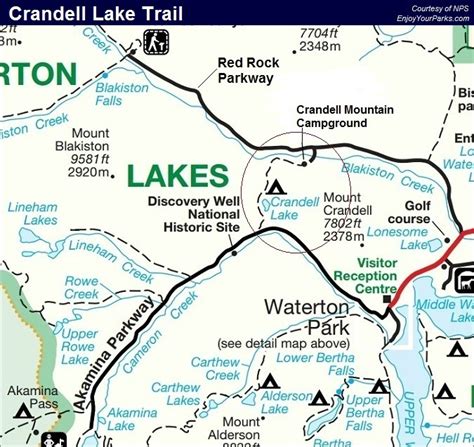 Crandell Lake Trail Map, Waterton Lakes National Park Map | Waterton ...