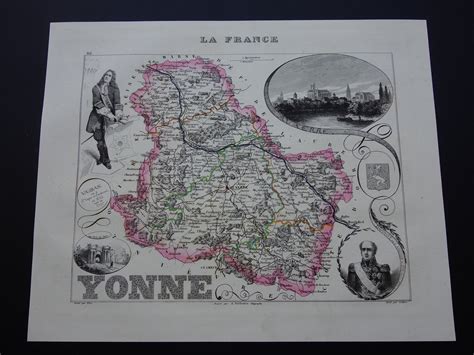 1851 YONNE Old Map of Yonne France Original Antique Print - Etsy UK