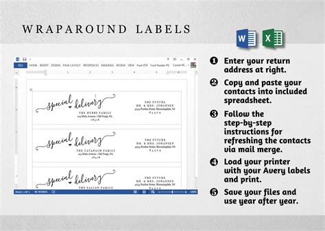 Mail Merge Address Template for Wraparound Labels Script | Etsy