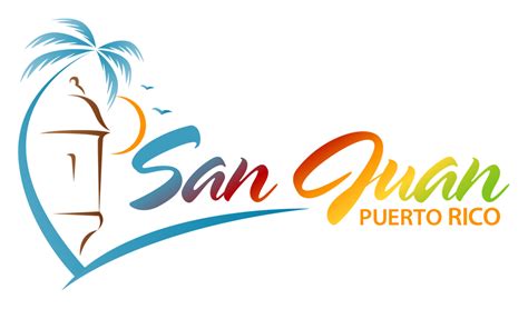 San Juan, Puerto Rico travelling logo design. Palm tree, sun and beach. Ideal for a holiday ...