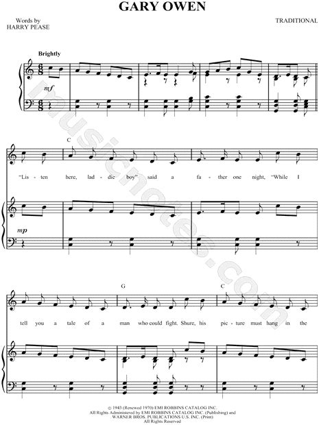 Traditional "Gary Owen" Sheet Music in C Major - Download & Print - SKU: MN0046014