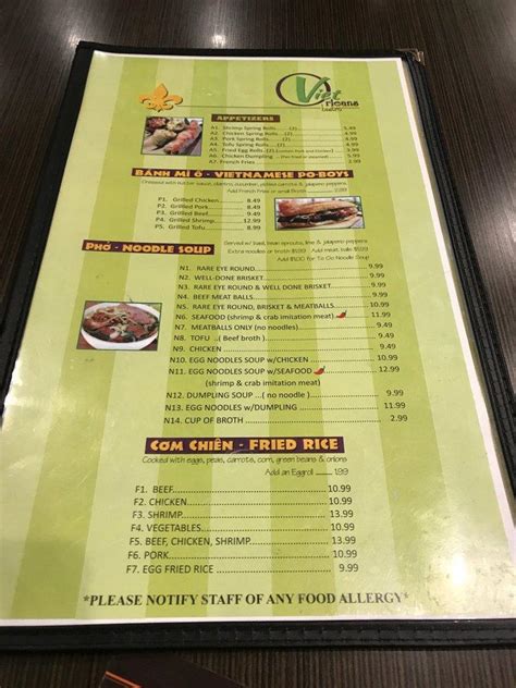 Menu at Viet Orleans Bistro restaurant, New Orleans