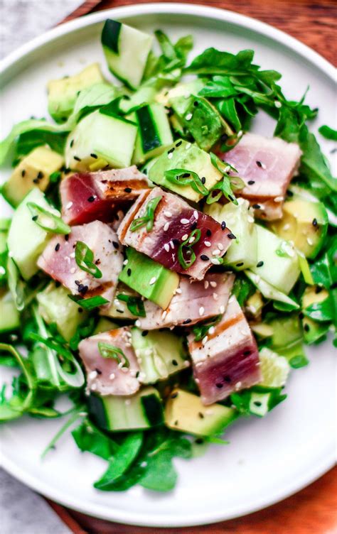 Grilled Tuna Steak Salad with Wasabi Vinaigrette {Yellowfin Tuna Recipe} - Killing Thyme