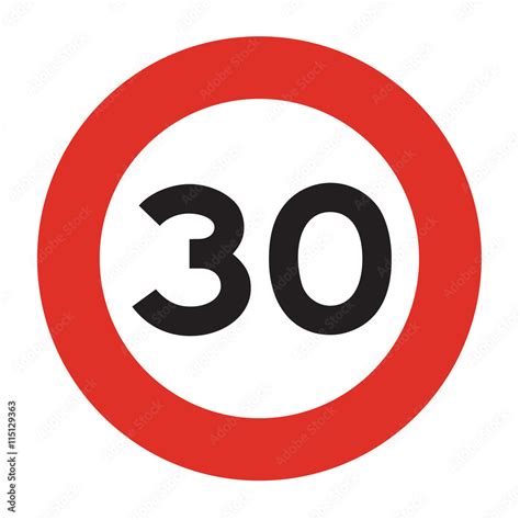 Speed Limit Sign. Speed limit 30 icon. Isolated illustration of circle speed limit sign with red ...