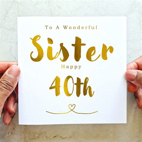 40th Sister Birthday Card 40th Birthday Card for Sister Birthday Card ...