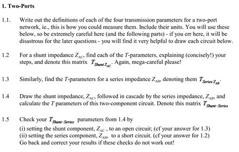 Solved 1. Two-Ports 1.1. Write out the definitions of each | Chegg.com