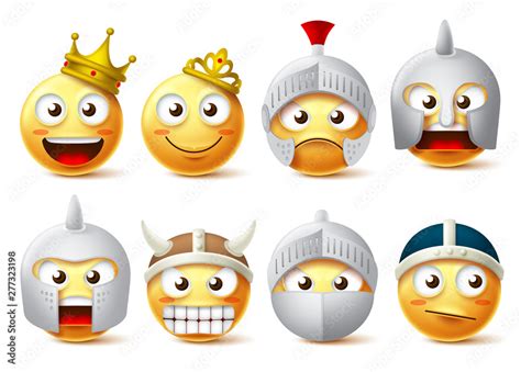 Smiley face vector character set. Smileys and emoticons characters of king, queen, knights ...