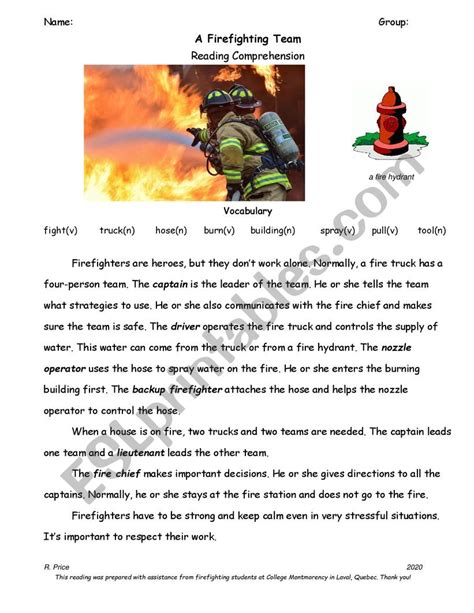 Firefighter Reading Comprehension Esl Worksheet By Msrachelquebec | SexiezPicz Web Porn