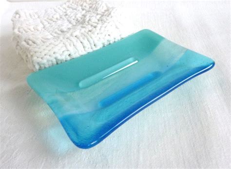 Large Fused Glass Soap Dish in Turquoise and Aqua | Etsy | Dish soap, Fused glass, Soap
