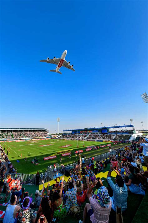 Emirates A380 soars over the Sevens Stadium with dazzling flypast, to celebrate the UAE’s 50th ...