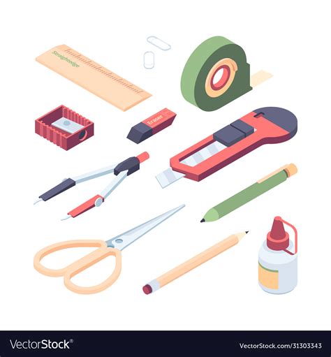 Stationery items set color kit for colorful art Vector Image