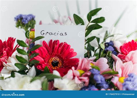 Card Thank You in Spanish in a Bright Beautiful Bouquet Stock Photo - Image of colorful, design ...