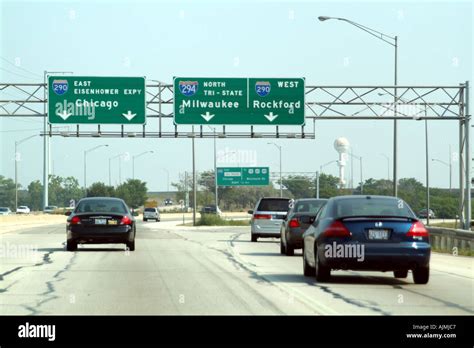 Chicago Illinois USA directional signs for highway traffic flow Stock ...