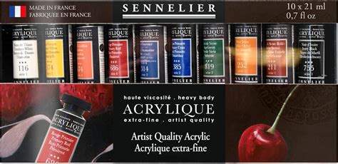 Sennelier Artist Acrylique Set, Includes Ten 21ml Tubes of Extra-Fine ...