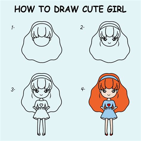 Step by step to draw a cute girl. Drawing tutorial a cute girl. Drawing ...