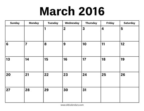 March 2016 Calendar – Printable Old Calendars