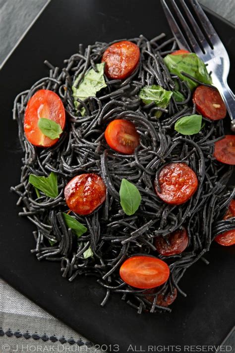 Black squid ink pasta with chorizo & basil recipe | Eat Your Books