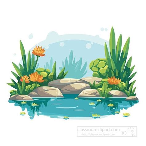 Geography Clipart-illustration of a pond surrounded by plants