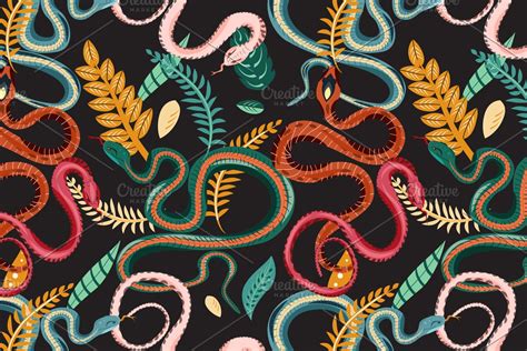 Snakes and leaves seamless pattern | Custom-Designed Graphic Patterns ...