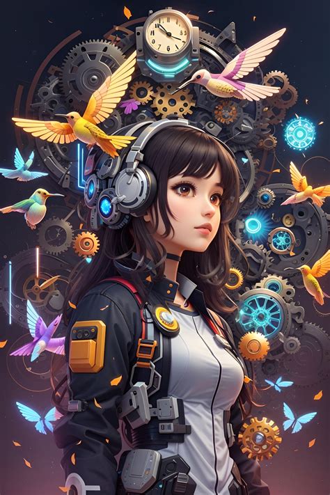 Retro Pixel Art: 90s Character with Hummingbirds & Gears by Biko Artz on Dribbble