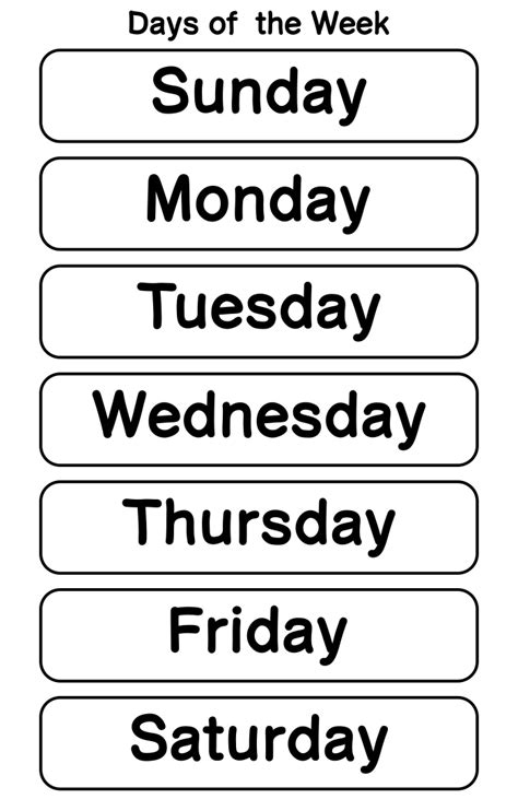 Days Of The Week Printable